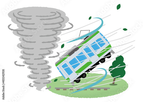 竜巻の被害に遭う電車のベクターイラスト
