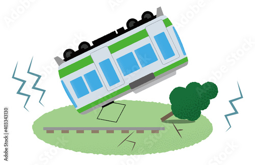 地震の被害に遭う電車のベクターイラスト