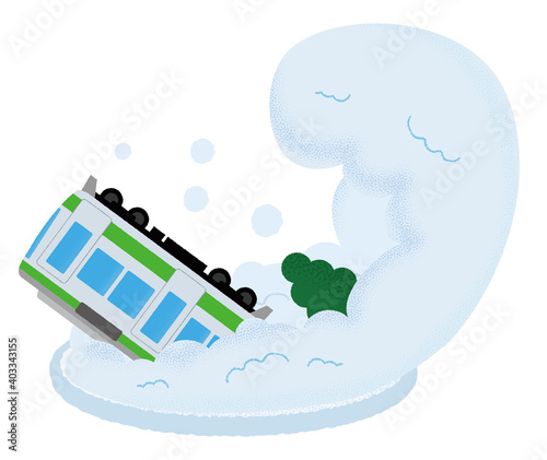 雪崩の被害に遭う電車のベクターイラスト