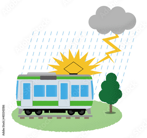 落雷の被害に遭う電車のベクターイラスト