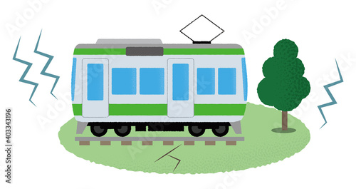 地震の被害に遭う電車のベクターイラスト