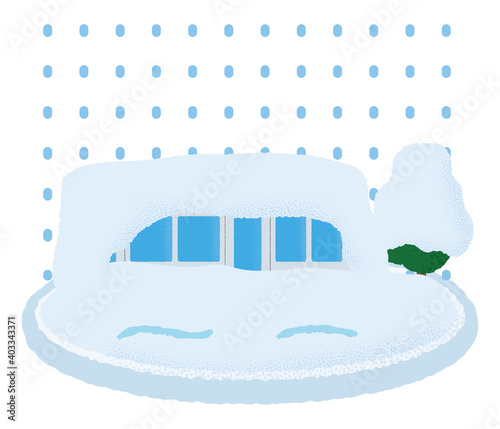 大雪の被害に遭う電車のベクターイラスト