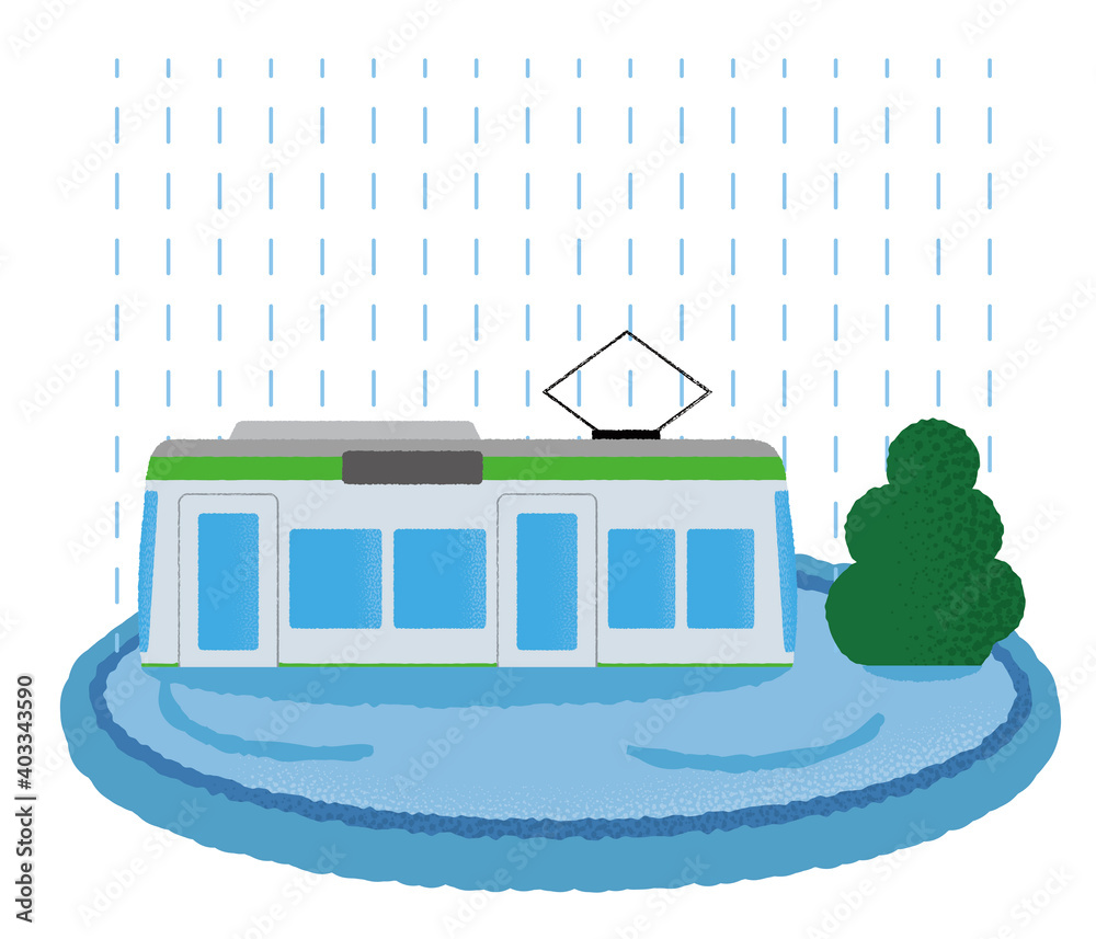 大雨の被害に遭う電車のベクターイラスト Stock Vector | Adobe Stock