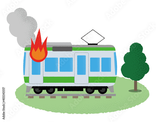 火災に遭う電車のベクターイラスト