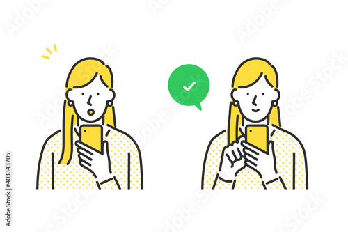 スマートフォンをチェックする女性のイラスト素材
