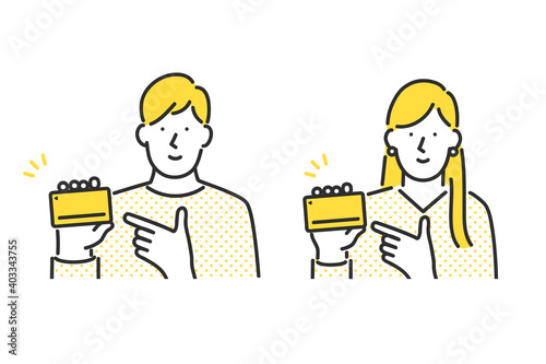 カードの紹介をする男女のイラスト素材