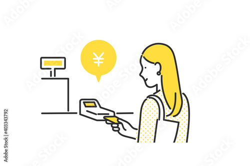 クレジットカードでキャッシュレス決済をする女性のイラスト素材