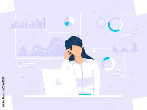 Digital graphic concept. Female workers are thinking about concept ideas. used for web, posters, flyers. flat vector illustration.
