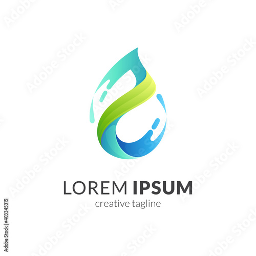 Water and leaf logo template with simple 3d concept