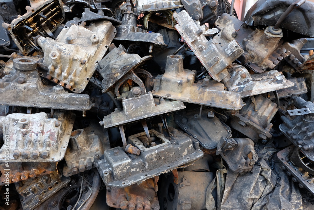 Old car parts store. Place a pile of used car parts. Old car parts store. Place a pile of used car parts.