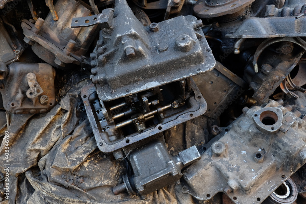 Old car parts store. Place a pile of used car parts. Old car parts store. Place a pile of used car parts.