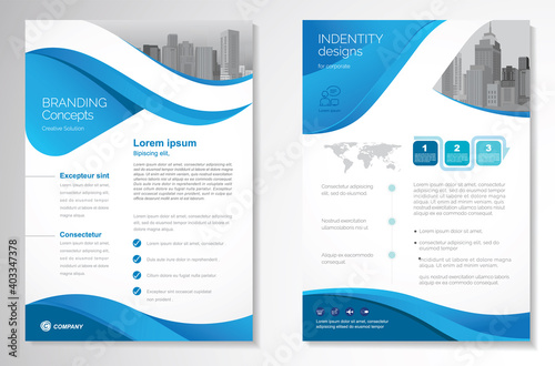 Template vector design for Brochure, AnnualReport, Magazine, Poster, Corporate Presentation, Portfolio, Flyer, infographic, layout modern with blue color size A4, Front and back, Easy to use and edit.