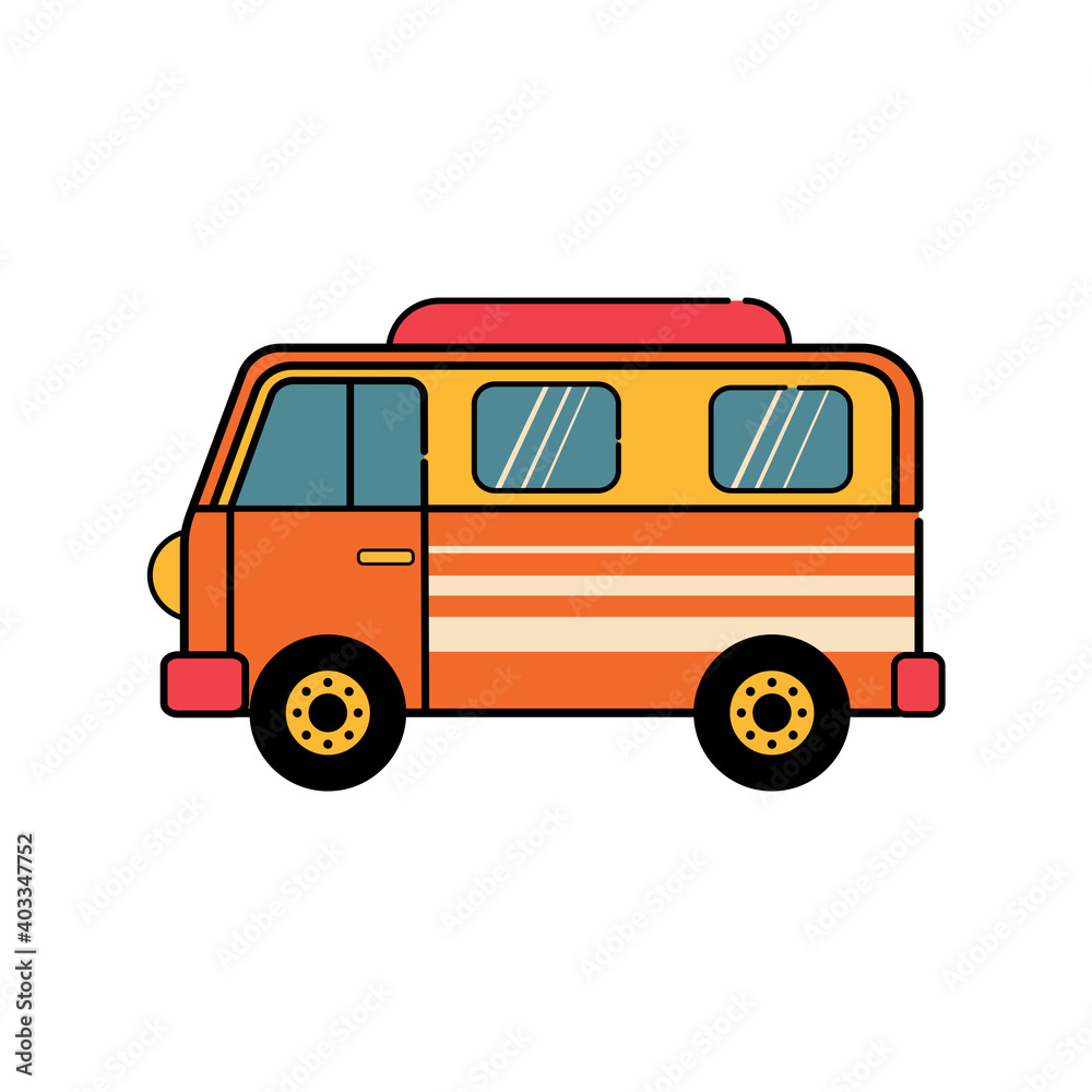  cartoon van isolated icon on white background. Vector illustration in flat design. Minibus. 