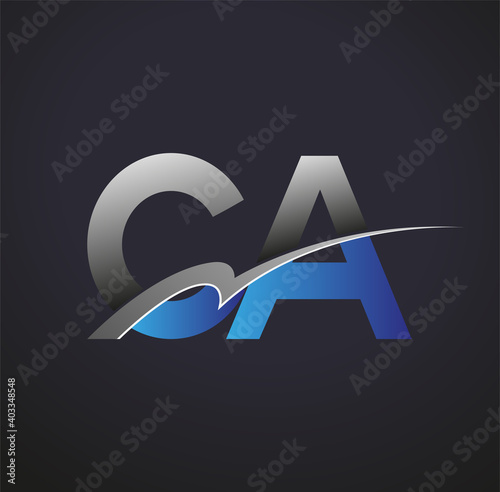 initial letter CA logotype company name colored blue and grey swoosh design. vector logo for business and company identity.
