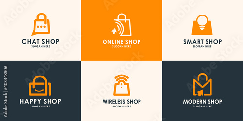 set of shopping bag logo design. Shopping bag icon for online shop