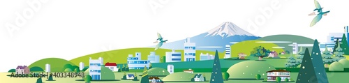 富士山の見える緑の街並み