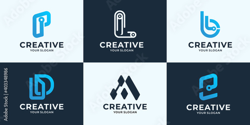 set of creative letter technology logo design