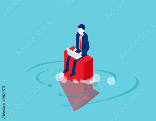 Working with desperately sits on the arrow falling into the water