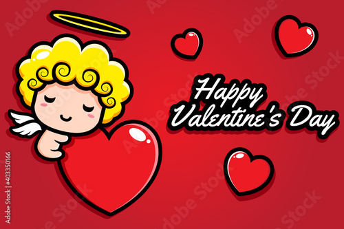 cute cupid character design with happy valentine's day greeting cards