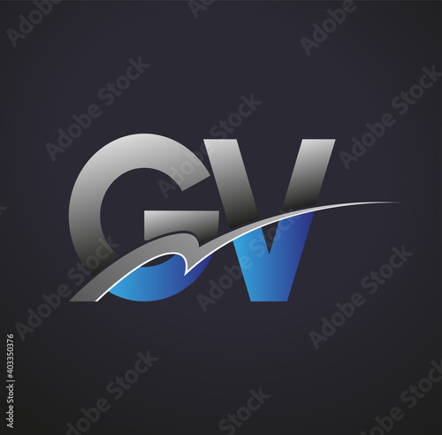 initial letter GV logotype company name colored blue and grey swoosh design. vector logo for business and company identity. photo