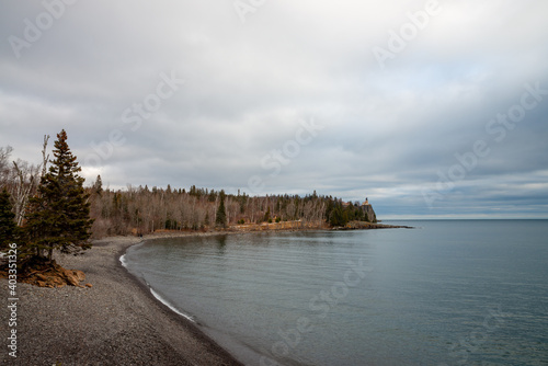 Winter forest on a lake Superior shore