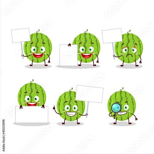 Green watermelon cartoon character bring information board