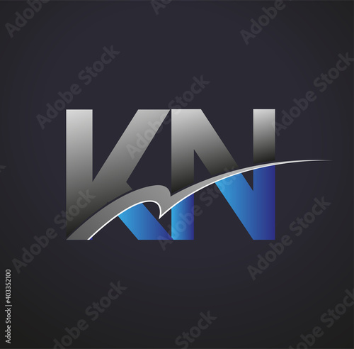 initial letter KN logotype company name colored blue and grey swoosh design. vector logo for business and company identity.