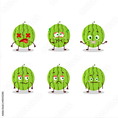 Green watermelon cartoon character with nope expression
