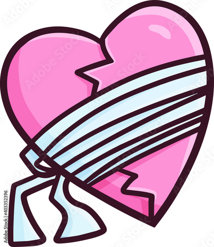 Funny broken heart get fixed in simple doodle style