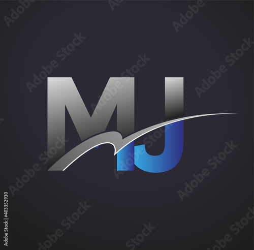 initial letter MJ logotype company name colored blue and grey swoosh design. vector logo for business and company identity. photo