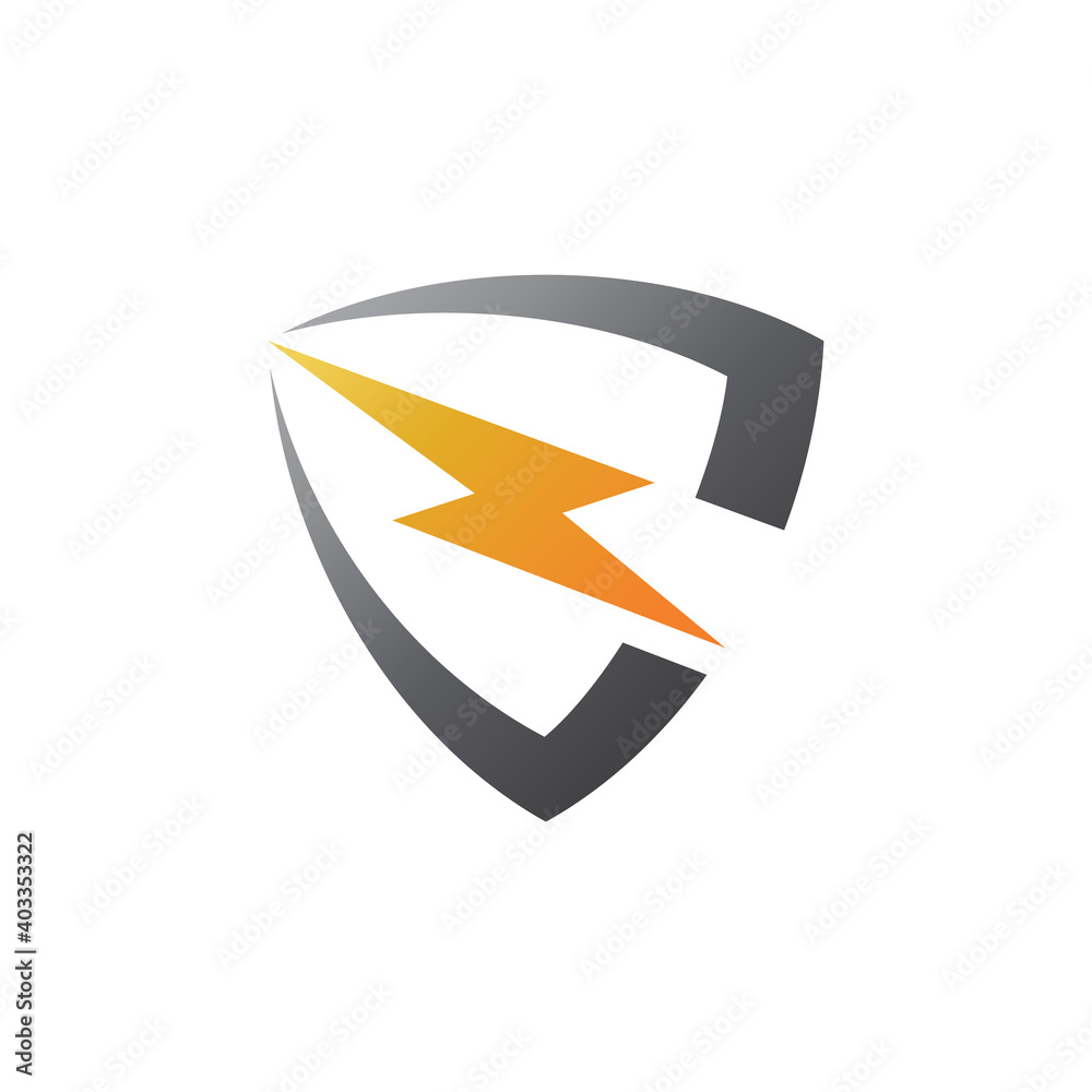 shield thunder flat logo template ready for use, shielding icon in black and yellow color, security and protector symbol shield thunder flat logo template ready for use, shielding icon in black and yellow color, security and protector symbol