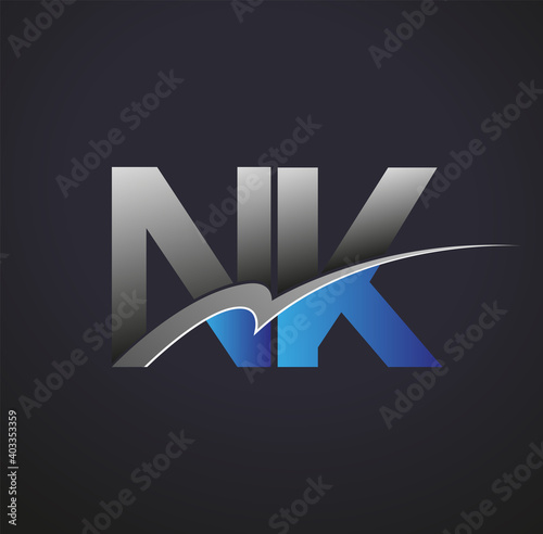initial letter NK logotype company name colored blue and grey swoosh design. vector logo for business and company identity.