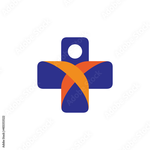 Human health medical center logo template. Medical cross and people shape logo concept