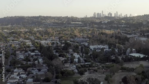Downtown Los Angeles viewed from Atwater Village, sunset aerial view photo