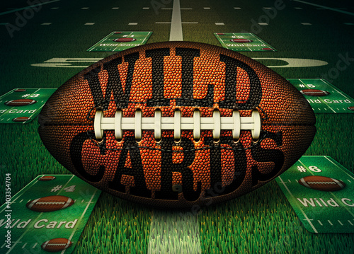 Wild Cards Embossed onto a Football positioned on the 50 yard Line
