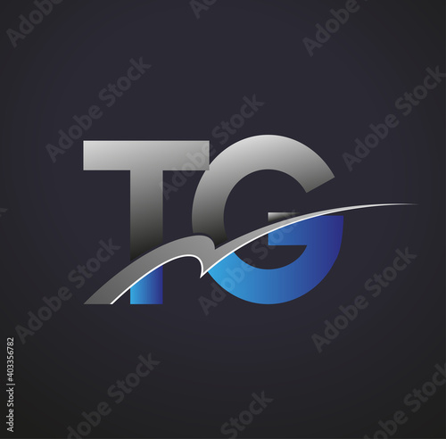 initial letter TG logotype company name colored blue and grey swoosh design. vector logo for business and company identity.