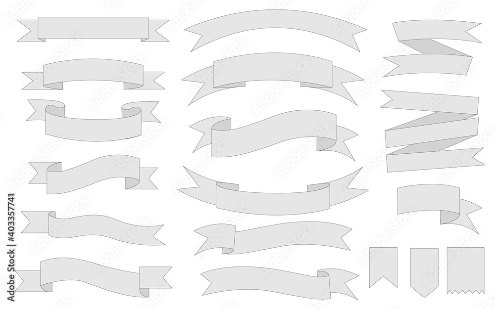 Set of ribbon tag illustration. ribbon frames for sing, POP, banner and web design. Vector illustration. リボンイラストセット、リボンタグイラスト、リボンフレームセット