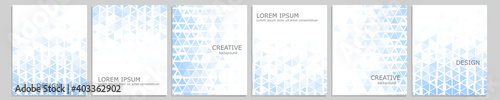 Set of vector cover notebook design. Abstract blue minimal triangles halftone template design for notebook paper, copybook brochures, book, magazine. Planner and diary cover for print.