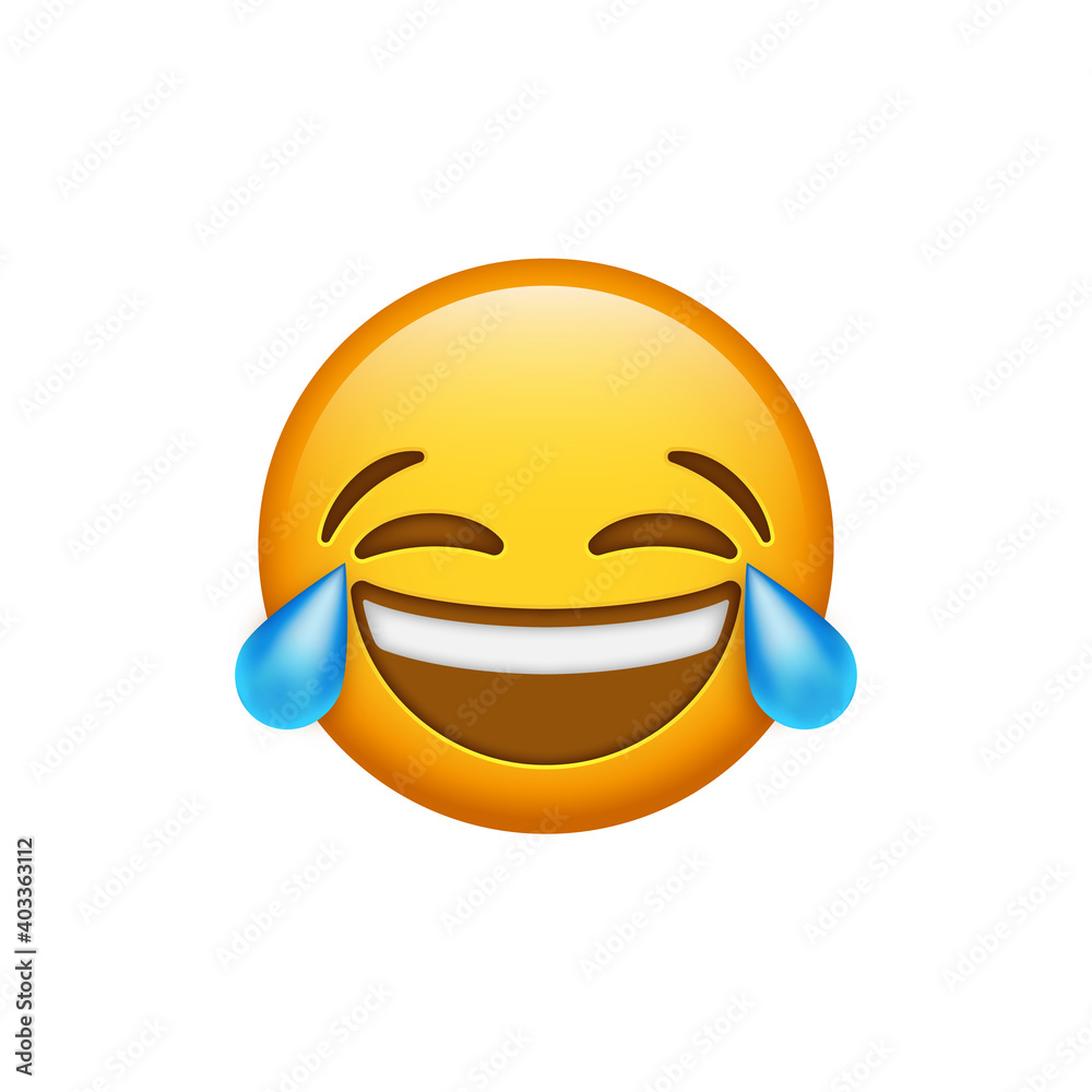 Vetor de Laughing emoji Face with Tears of Joy, laugh Crying emoticon, LOL  character, smiling eyes with tears emotion do Stock | Adobe Stock