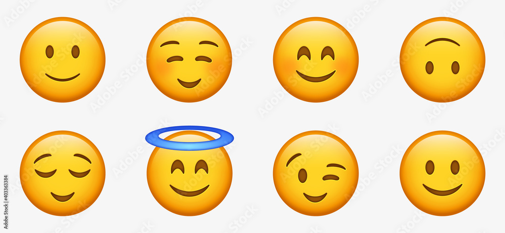 Smiling Face with Smiling Eyes, 3d happy Smiley emoji with Halo, cute  emoticon with cheeks, Relieved Face, Pleased, Content, Slightly smile  character Stock Vector | Adobe Stock