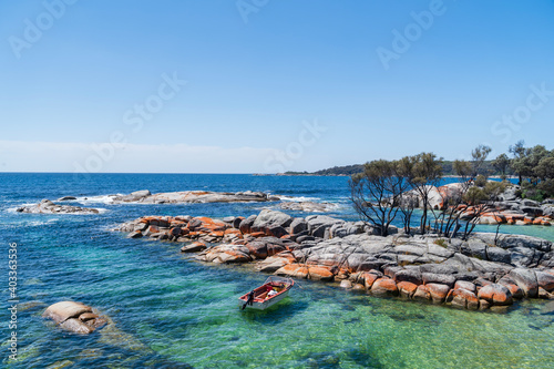 Crystal clear water at Binalong Bay, Tasmania, Australia.