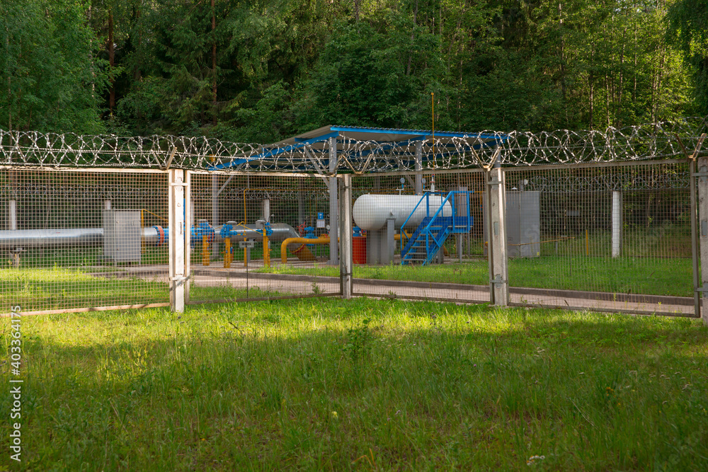 Gas distribution station in the countryside. Gas industry.