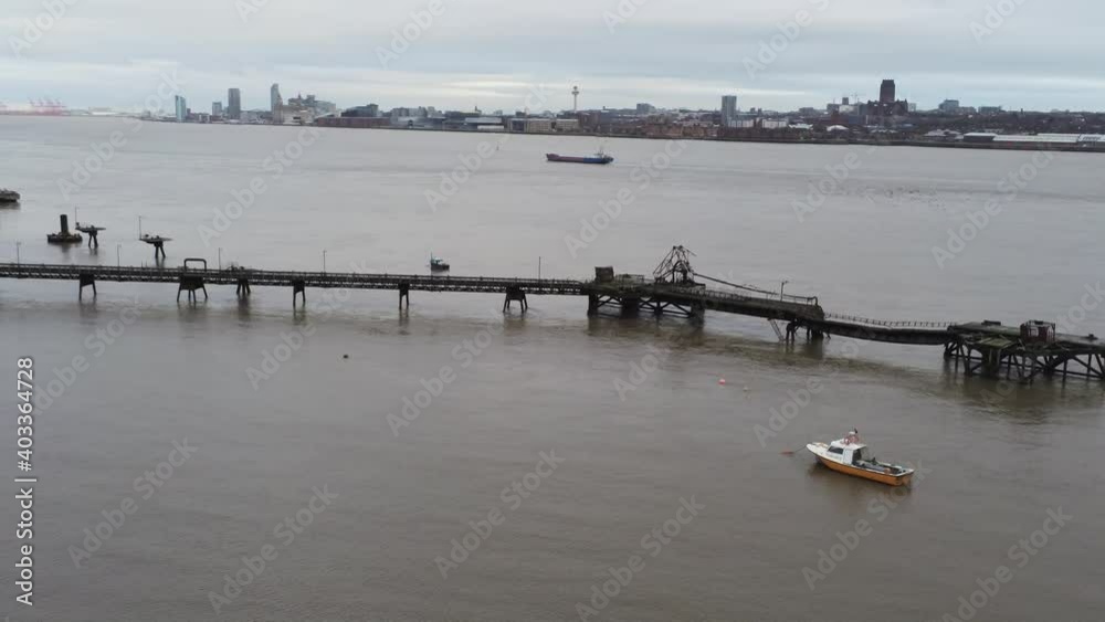 Drone view Tranmere oil terminal Birkenhead coastal petrochemical river Mersey harbour distribution Drone view Tranmere oil terminal Birkenhead coastal petrochemical river Mersey harbour distribution