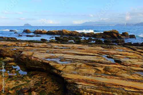 Natural rock formation at Guihou, one of most famous wonders in Wanli, New Taipei City, Taiwan. photo