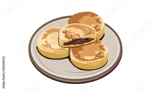 An isolated dish of Shaobing or Huoshao on white background, a Chinese snack close up handrawing vector illustration.