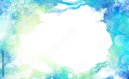 背景 水彩 テクスチャ インクアート風 グランジ ブルーグリーン 夏向けの涼し気な 素材