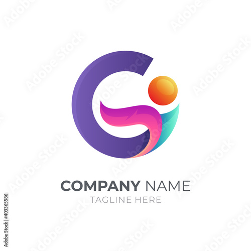 People letter G logo. Initial letter G, leaf and human shape with 3d logo style in gradient color