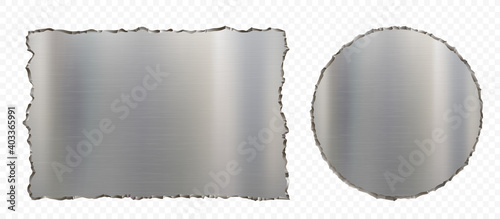 Set of metal plates with ragged edges.