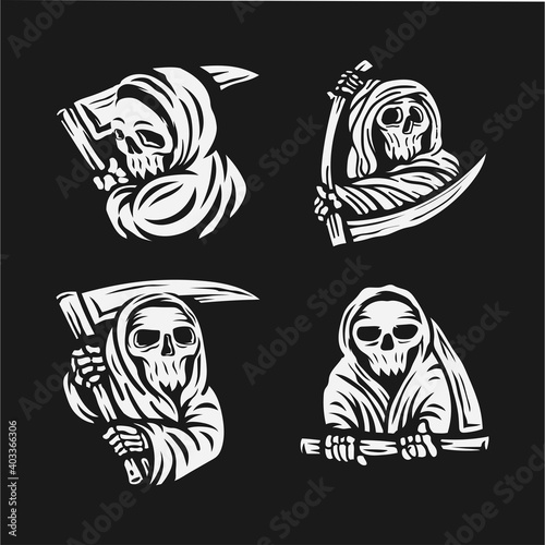 set of skull grim reaper with the sickle logo. vector illustration