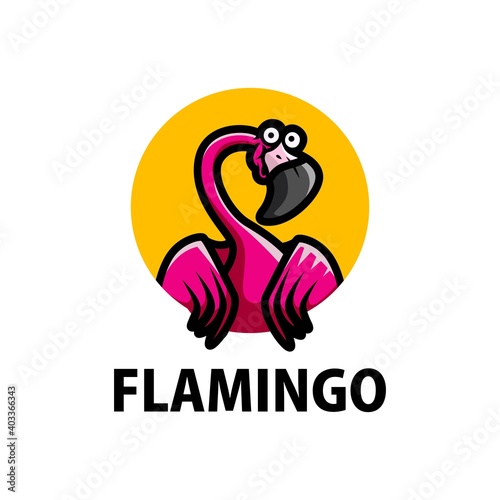 cute flamingo cartoon logo vector icon illustration